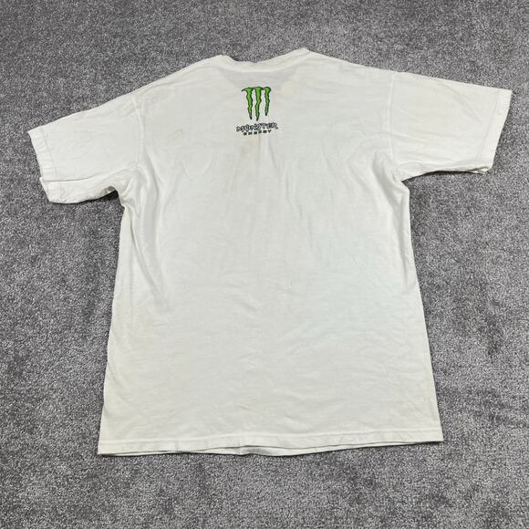 Monster Energy T Shirt Mens Medium Y2K Distressed Punk Skater Short Sleeve White - Picture 8 of 15